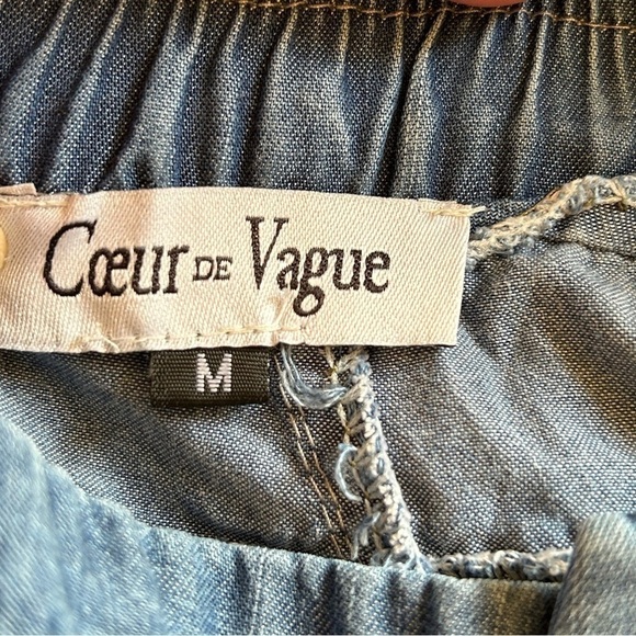 Coeur De Vague Blue Chambray Side Stripe Wide Leg Pants Women Medium - Picture 6 of 8